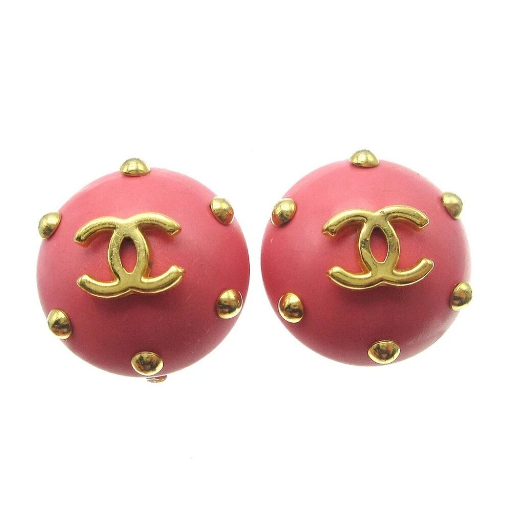 Chanel Studded Button Earrings Clip-On Pink 96C 78455